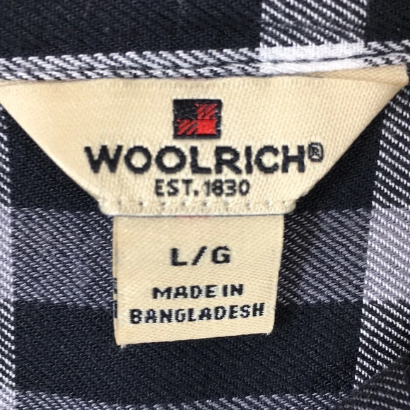 Woolrich Black White Plaid‎ Button Front Shirt Womens Large Roll Tab Sleeve - Picture 5 of 11